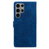 For Samsung Galaxy S23 Ultra 5G Lace Floral Embossed Magnetic Buckle PU Phone Case With Wrist Strap(Blue)