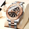 BINBOND B930 Metal Gear Luminous Quartz Watch 30M Waterproof Sports Watch, Color: Rose Gold-Rose Gold