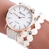 Women Round Dial Flower Diamond Studs Bracelet Watch(Rose)