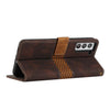 For Samsung Galaxy S22+ 5G Grid Stitching Leather Phone Case with Lanyard(Brown)