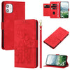 For iPhone 12 mini Tulips Embossed Leather Phone Case with Lanyard(Red)