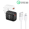 TE-005 QC3.0 18W USB Fast Charger with 1m 3A USB to 8 Pin Cable, US Plug(Black)