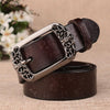 ZK--067 Retro Engraved Buckle Butterfly Print Pin Buckle Leather Belt, Length: 110cm(Coffee)