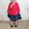 Girls Chinese Style Embroidery Top + Skirt Set Tunic Clothing, Size:110cm(Green Top + Pink Skirt)