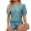 Women V-neck Loose Short-sleeved Printed T-shirt Top, Size: M(Green Cashew)