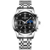 BINBOND B3591 30m Waterproof Luminous Calendar Men Watch, Color: White Steel-Black
