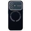 For iPhone 11 Large Window Acrylic Glass Lens MagSafe Silicone Phone Case(Black)