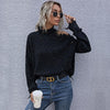 Ladies Loose Off Shoulder Ripped Long-Sleeved Turtleneck Autumn Knitted Sweater, Size:S(Black)