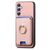 For Samsung Galaxy A14 Retro Cross Leather Ring Vertical Insert Card Bag MagSafe Phone Case(Pink)