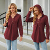 Autumn Winter V-Neck Loose Long Sleeve Hooded Sweatshirt Women Outerwear, Size: S(Burgundy)