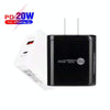 TE-PD01 PD 20W + QC3.0 USB Dual Ports Quick Charger with Indicator Light, US Plug(Black)