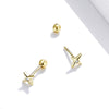 S925 Sterling Silver Golden Stars Ear Studs Women Earrings