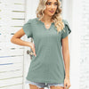 Women V-Neck Button Hollow Loose Short Sleeve T-Shirt Blouse, Size: XXL(Dark Green)