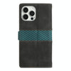 For iPhone 15 Pro Max Grid Stitching Leather Phone Case with Lanyard(Black)
