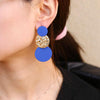 Stitching Solid Color Geometric Round Ladies Personality Earrings(E-649-Blue)