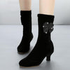Autumn/Winter Latin Dance Shoes With Soft Velvet-Soled Mid-Heel Ankle Boots, Size: 37(Black Velvet)