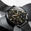 FNGEEN W5128 Men Three Eyes Subdial Luminous Quartz Watch Student Simple Watch(All Black Surface Golden Nails)