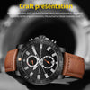 Ochstin 6045A Multifunctional Quartz Luminous Genuine Leather Men Watch(Black+Black)