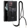 For Samsung Galaxy S22 Ultra 5G Lanyard Mecha Armor Kickstand PC + TPU Phone Case(Black)