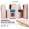 For Samsung Galaxy S24 5G Double Flap Zipper RFID Leather Phone Case with Short Lanyard(Rose Gold)