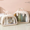 PU Dry And Wet Separation Washing Bag Double Layer Large Capacity Handheld Cosmetic Bag, Color: Beige Large