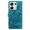 For Redmi Note 13 4G Lace Floral Embossed Magnetic Buckle PU Phone Case With Wrist Strap(Green)