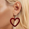 S925 Sterling Silver Velvet Burgundy Love Heart Earrings