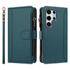 For Samsung Galaxy S25 Ultra 5G Magnetic Closure Nine Card Slots Zipper Leather Case with Hand Strap(Dark Green)