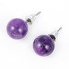 1 Pairs DIY Simple Round Natural Agate Stone Women All-match Stud Earrings(Amethyst Stone)