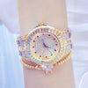 BS Bee Sister FA1686 Diamond Inlaid Ladies Watch Jewelry Chain Watch(Silver Golden)