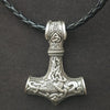 Mjolnir Pendant Viking Protective Talisman Hammer Necklace(Ancient Silver Leather Cord)