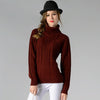 Women High Neck Knitted Sweater Long Sleeve Stranded Flower Bottoming Sweater, Size: XL(Wine Red)