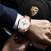 OCHSTIN 6059C Pilot Series Multifunctional Quartz Steel Band Men Watch(White+Rose Gold)