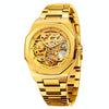 FORSINING F980 Luminous Three Eye Six Shot Weekly Steel Belt Men Fully Automatic Mechanical Watch(Gold Belt Gold Face)