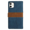 For iPhone 11 Grid Stitching Leather Phone Case with Lanyard(Blue)