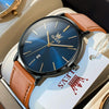 OLEVS 5869 Men Business Waterproof Genuine Leather Strap Quartz Watch(Blue Black Brown)