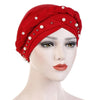Ladies Turban Cap Milk Silk Single Braid Cap Rivet White Pearl Hooded Cap, Size:58cm(Red)