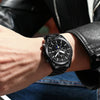 FNGEEN 5800 Men Three Eyes and Six Pins Watch Student Quartz Watch(Black Steel White Surface)