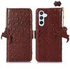 For Samsung Galaxy A36 Ostrich Pattern Genuine Leather RFID Phone Case(Coffee)