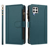 For Samsung Galaxy A22 4G Magnetic Closure Nine Card Slots Zipper Leather Case with Hand Strap(Dark Green)