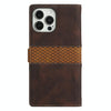For iPhone 14 Pro Max Grid Stitching Leather Phone Case with Lanyard(Brown)