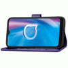 For  Alcatel 1S (2020) Four-leaf Clasp Embossed Buckle Mobile Phone Protection Leather Case with Lanyard & Card Slot & Wallet & Holder Function(Purple)