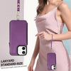 For iPhone 12 Double Flap Zipper RFID Leather Phone Case with Short Lanyard(Dark Purple)
