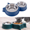Cat Ears Double Food Bowl - Blue - Stainless Steel