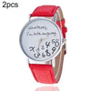 2 PCS Alphabet Number Pattern Leather Strap Watch(Red)