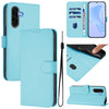 For Samsung Galaxy A56 5G Skin Feel Solid Color Leather Phone Case with Lanyard(Sky Blue)
