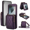 For Samsung Galaxy Z Flip6 AwQuer Crossbody Zipper Wallet Bag Litchi Leather Phone Case(Dark Purple)