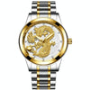 FNGEEN S666 Waterproof Luminous Watch Quartz Ultra-Thin Dragon Or Phoenix Pattern Couple Watch(Between Gold White Surface)