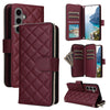 For Samsung Galaxy S25+ 5G Crossbody Rhombic Zipper Tower Buckle Leather Phone Case with Lanyard(Wine Red)