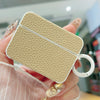 For AirPods Pro Litchi Texture Leather Sticker Earphones Protective Case(Apricot)